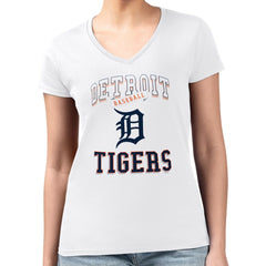 Detroit Tigers G-III 4Her by Carl Banks Women's Super-Slim Fit Lightweight Team Logo Graphic V-Neck T-Shirt White