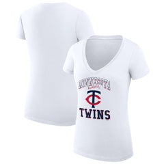 Minnesota Twins G-III 4Her by Carl Banks Women's Super-Slim Fit Lightweight Team Logo Graphic V-Neck T-Shirt White