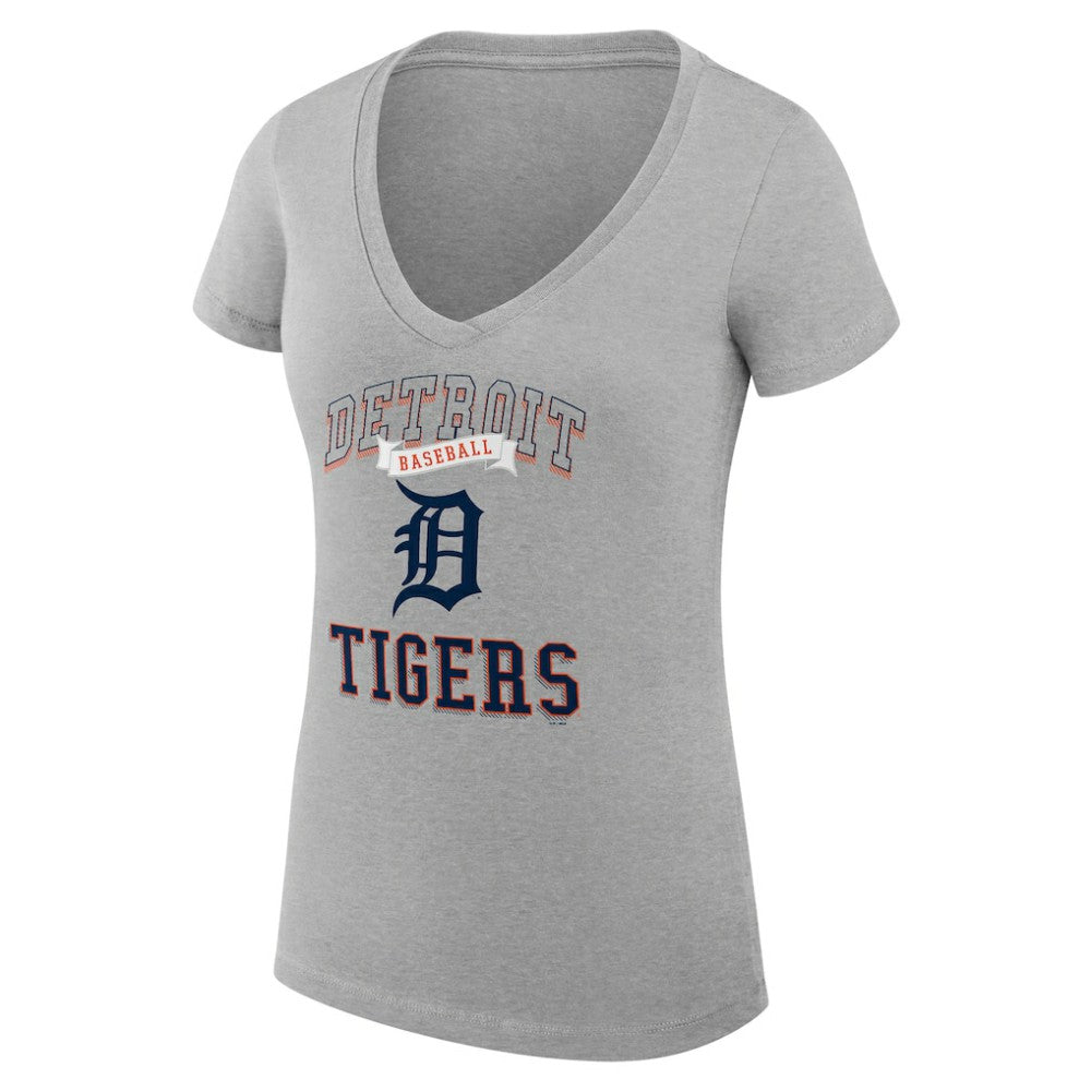 Detroit Tigers G-III 4Her by Carl Banks Women's Super-Slim Fit Lightweight Team Logo Graphic V-Neck T-Shirt Heather Gray