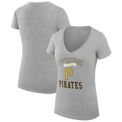 Pittsburgh Pirates G-III 4Her by Carl Banks Women's Super-Slim Fit Lightweight Team Logo Graphic V-Neck T-Shirt Heather Gray