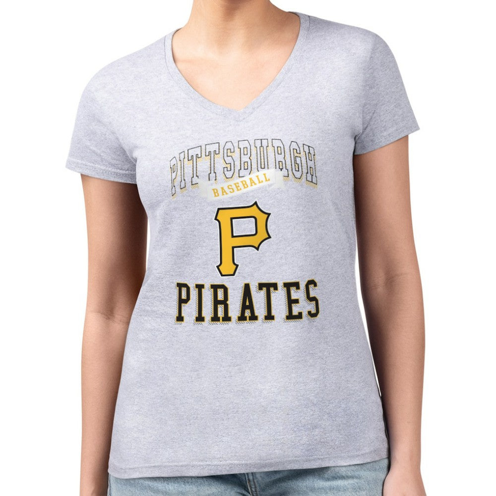 Pittsburgh Pirates G-III 4Her by Carl Banks Women's Super-Slim Fit Lightweight Team Logo Graphic V-Neck T-Shirt Heather Gray