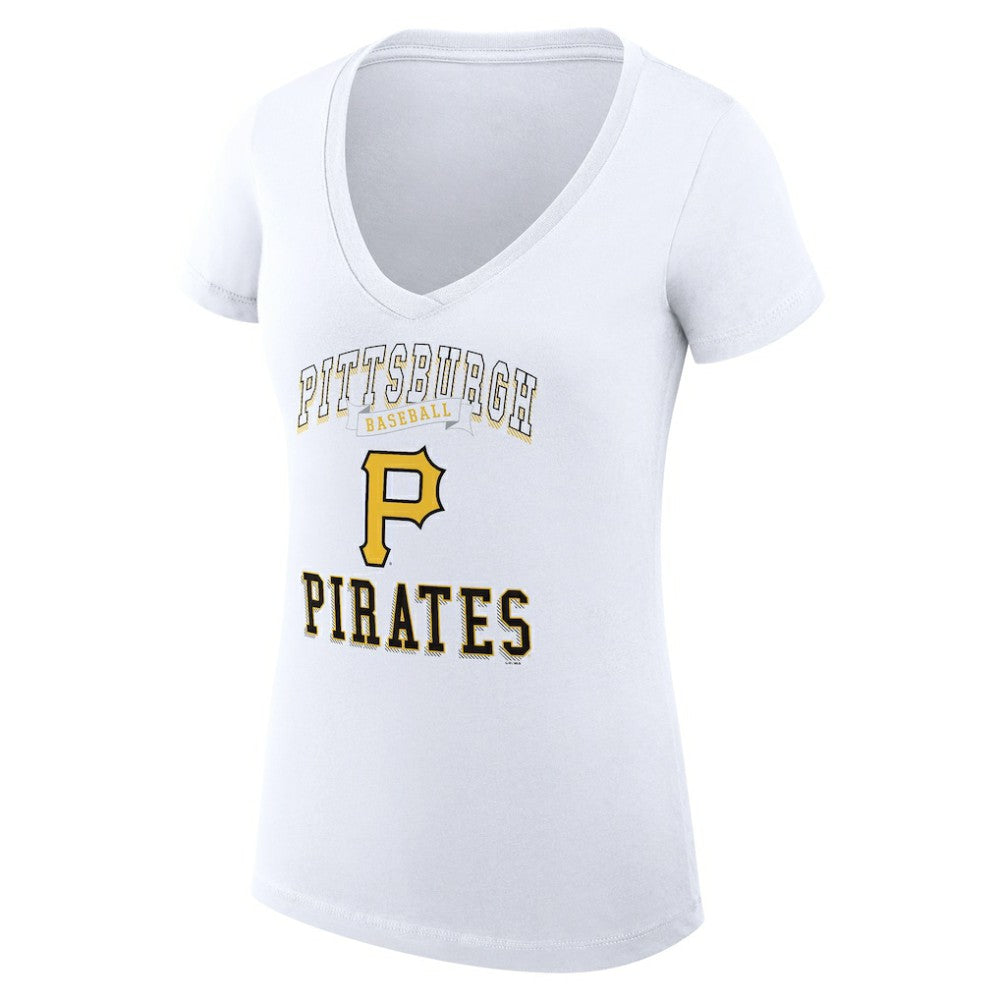 Pittsburgh Pirates G-III 4Her by Carl Banks Women's Super-Slim Fit Lightweight Team Logo Graphic V-Neck T-Shirt White