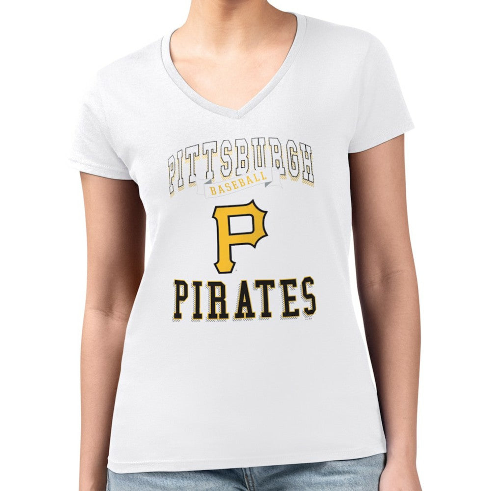Pittsburgh Pirates G-III 4Her by Carl Banks Women's Super-Slim Fit Lightweight Team Logo Graphic V-Neck T-Shirt White