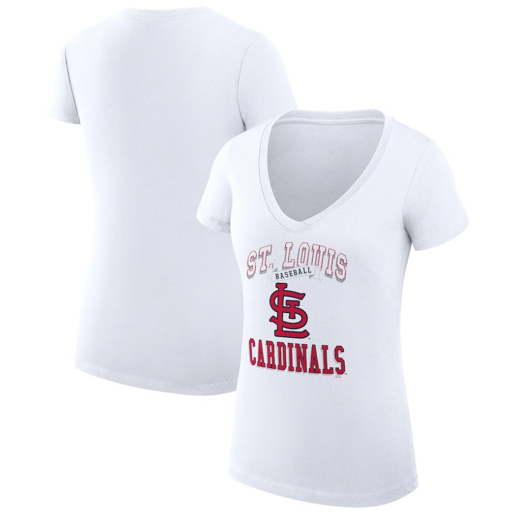 St. Louis Cardinals G-III 4Her by Carl Banks Women's Super-Slim Fit Lightweight Team Logo Graphic V-Neck T-Shirt White