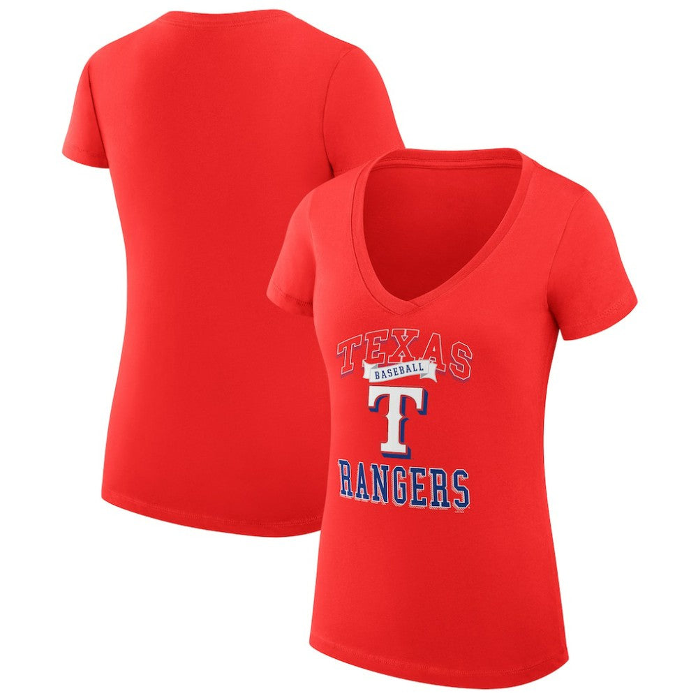 Texas Rangers G-III 4Her by Carl Banks Women's Super-Slim Fit Lightweight Team Logo Graphic V-Neck T-Shirt Red