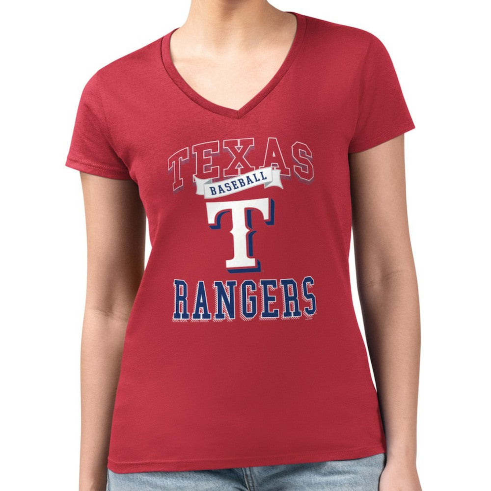 Texas Rangers G-III 4Her by Carl Banks Women's Super-Slim Fit Lightweight Team Logo Graphic V-Neck T-Shirt Red
