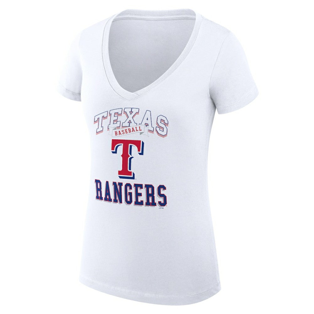 Texas Rangers G-III 4Her by Carl Banks Women's Super-Slim Fit Lightweight Team Logo Graphic V-Neck T-Shirt White