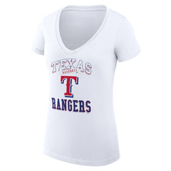Texas Rangers G-III 4Her by Carl Banks Women's Super-Slim Fit Lightweight Team Logo Graphic V-Neck T-Shirt White