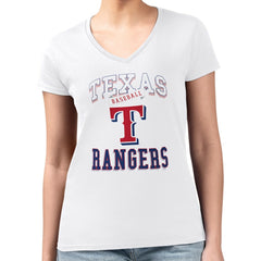 Texas Rangers G-III 4Her by Carl Banks Women's Super-Slim Fit Lightweight Team Logo Graphic V-Neck T-Shirt White