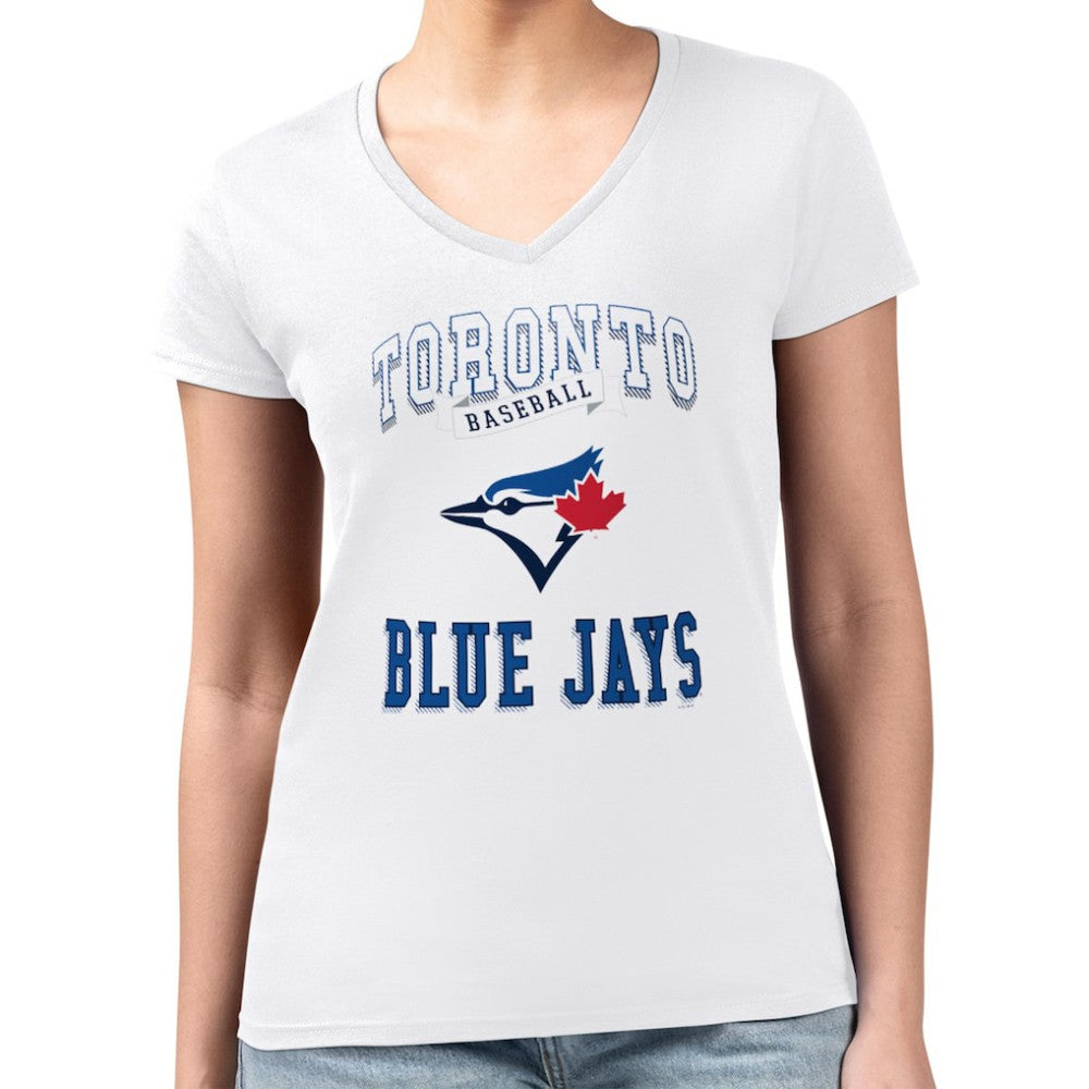 Toronto Blue Jays G-III 4Her by Carl Banks Women's Super-Slim Fit Lightweight Team Logo Graphic V-Neck T-Shirt White