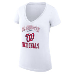Washington Nationals G-III 4Her by Carl Banks Women's Super-Slim Fit Lightweight Team Logo Graphic V-Neck T-Shirt White