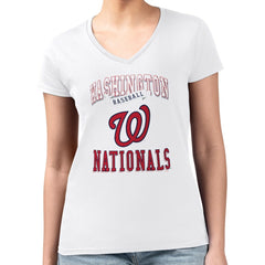 Washington Nationals G-III 4Her by Carl Banks Women's Super-Slim Fit Lightweight Team Logo Graphic V-Neck T-Shirt White
