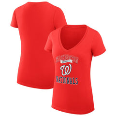Washington Nationals G-III 4Her by Carl Banks Women's Super-Slim Fit Lightweight Team Logo Graphic V-Neck T-Shirt Red