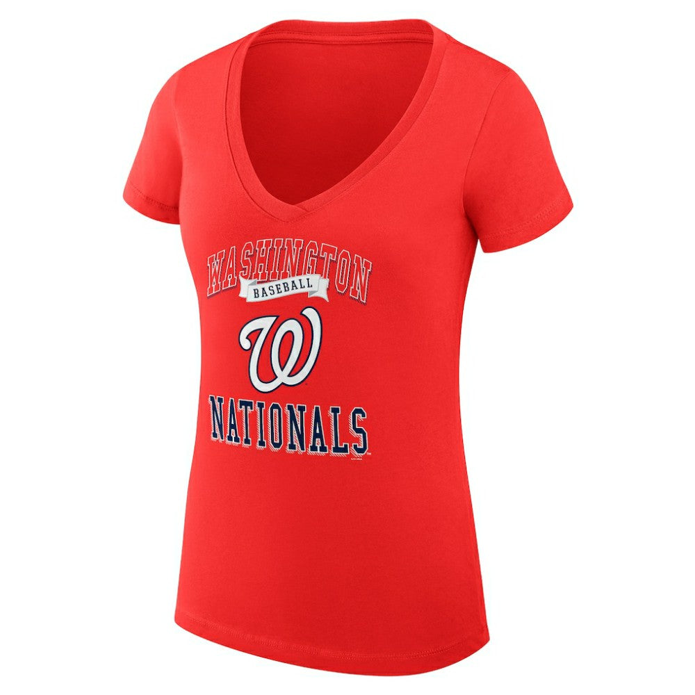 Washington Nationals G-III 4Her by Carl Banks Women's Super-Slim Fit Lightweight Team Logo Graphic V-Neck T-Shirt Red