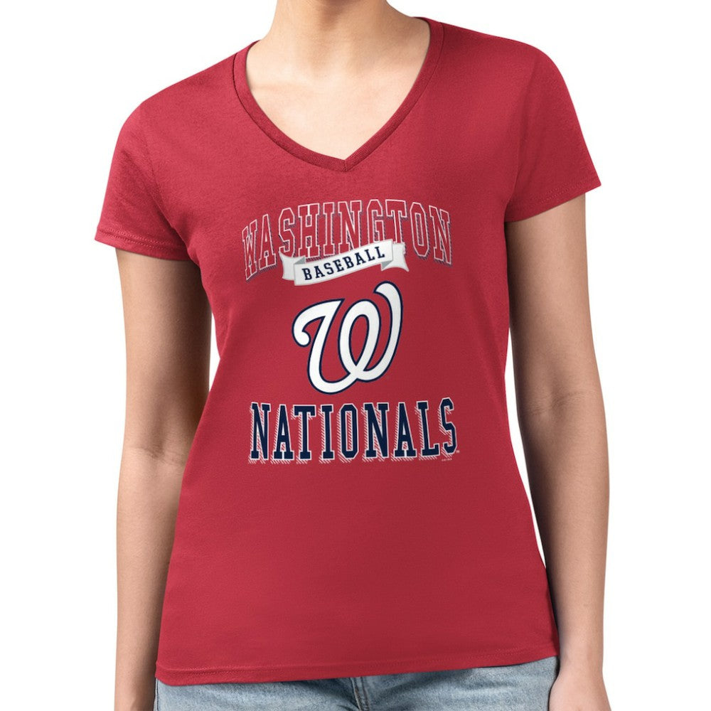 Washington Nationals G-III 4Her by Carl Banks Women's Super-Slim Fit Lightweight Team Logo Graphic V-Neck T-Shirt Red
