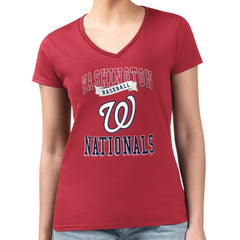 Washington Nationals G-III 4Her by Carl Banks Women's Super-Slim Fit Lightweight Team Logo Graphic V-Neck T-Shirt Red