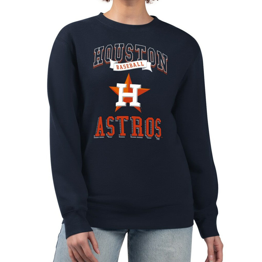 Houston Astros G-III 4Her by Carl Banks Women's Team Logo Graphic Tri-Blend Fleece Pullover Sweatshirt Navy