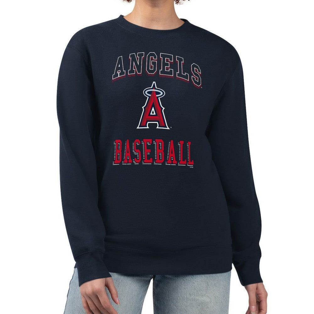 Los Angeles Angels G-III 4Her by Carl Banks Women's Team Logo Graphic Tri-Blend Fleece Pullover Sweatshirt Navy