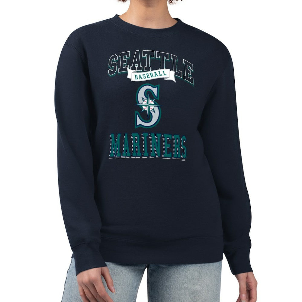 Seattle Mariners G-III 4Her by Carl Banks Women's Team Logo Graphic Tri-Blend Fleece Pullover Sweatshirt Navy