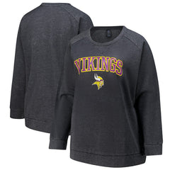 Minnesota Vikings Profile Women's Plus Size Acid Wash Raglan Sweatshirt - Charcoal on sale