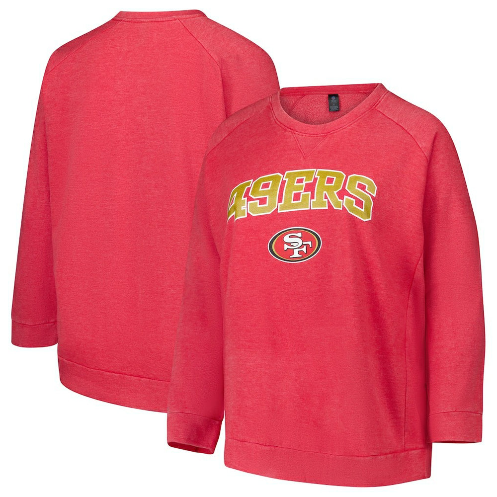 San Francisco 49ers Profile Women's Plus Size Acid Wash Raglan Sweatshirt - Red for sale