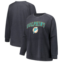 Miami Dolphins Profile Women's Plus Size Acid Wash Raglan Sweatshirt - Charcoal outlet