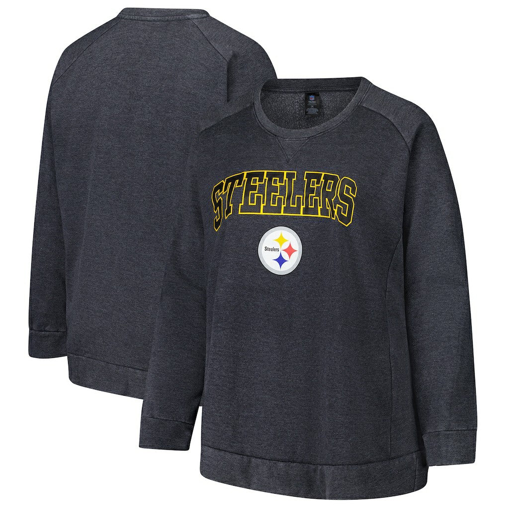 Pittsburgh Steelers Profile Women's Plus Size Acid Wash Raglan Sweatshirt - Charcoal online