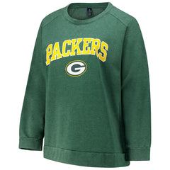 Green Bay Packers Profile Women's Plus Size Acid Wash Raglan Sweatshirt - Heather Green outlet