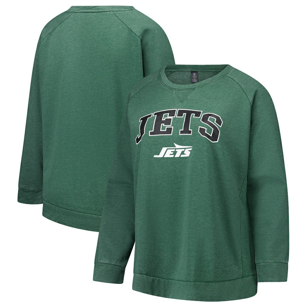 New York Jets Profile Women's Plus Size Acid Wash Raglan Sweatshirt - Heather Green for sale