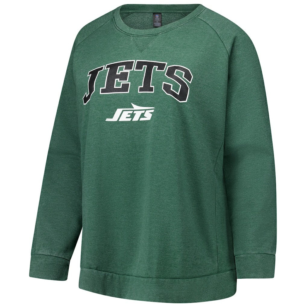 New York Jets Profile Women's Plus Size Acid Wash Raglan Sweatshirt - Heather Green for sale