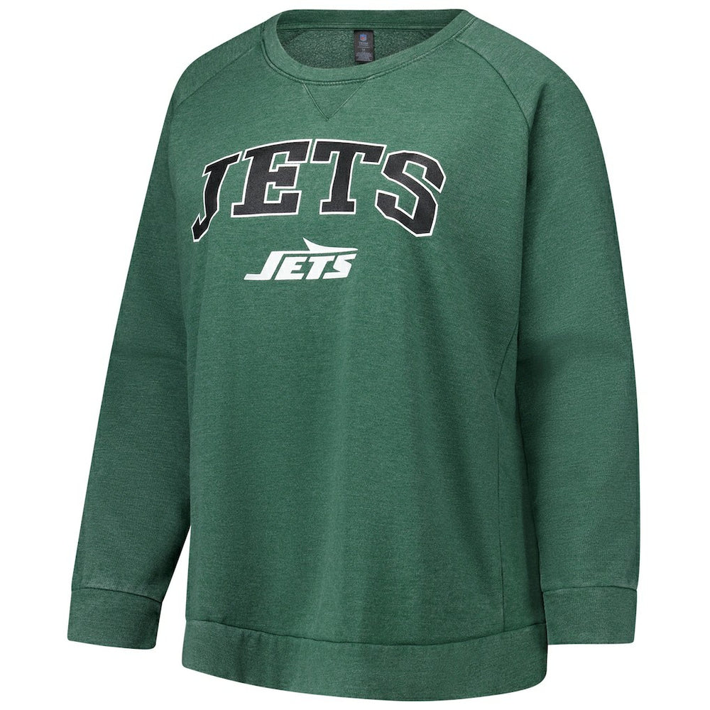 New York Jets Profile Women's Plus Size Acid Wash Raglan Sweatshirt - Heather Green for sale