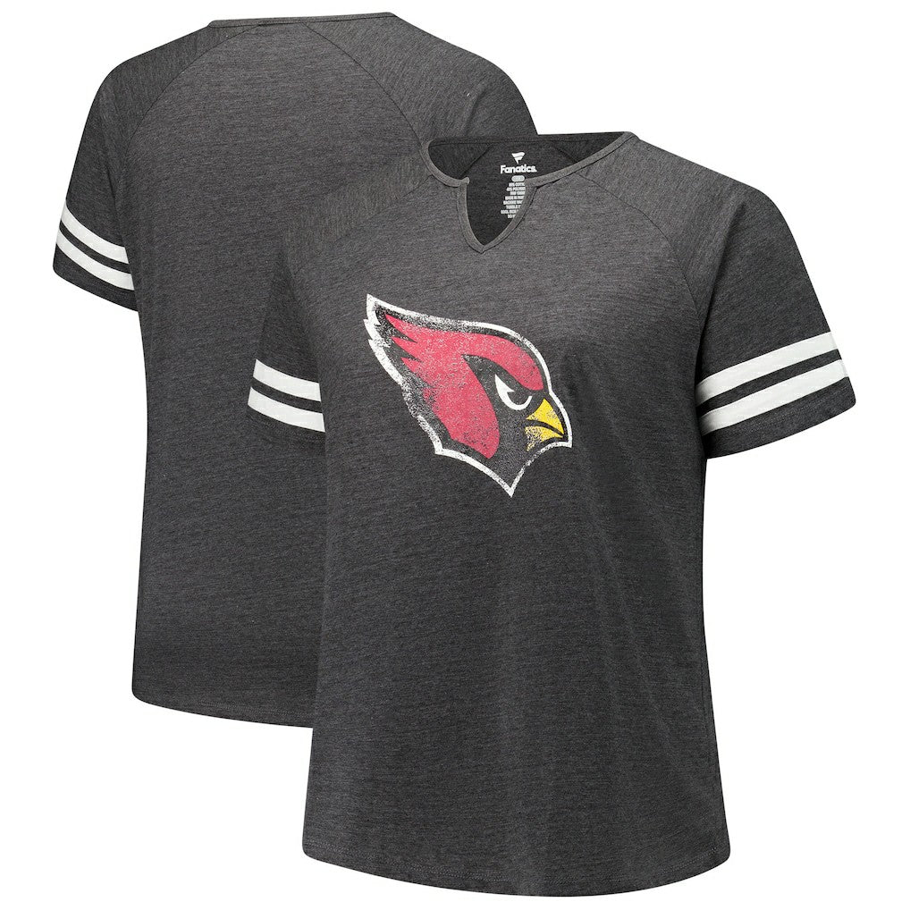 Arizona Cardinals Women's Plus Size Logo Striped Raglan Notch Neck T-Shirt - Charcoal sale