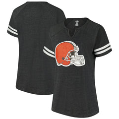 Cleveland Browns Women's Plus Size Logo Striped Raglan Notch Neck T-Shirt - Charcoal cheap