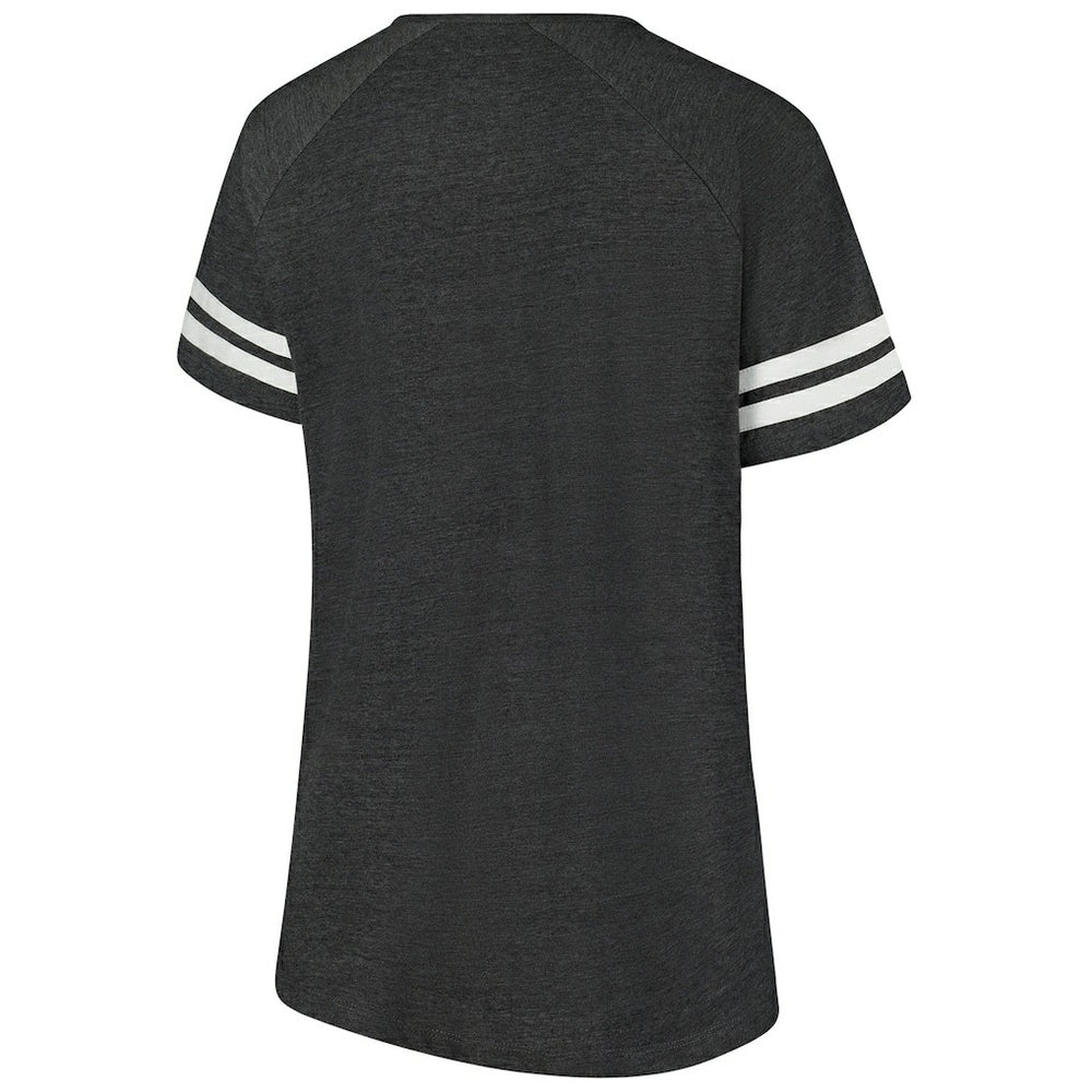 Cleveland Browns Women's Plus Size Logo Striped Raglan Notch Neck T-Shirt - Charcoal cheap
