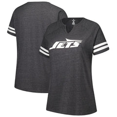 New York Jets Women's Plus Size Logo Striped Raglan Notch Neck T-Shirt - Charcoal sale