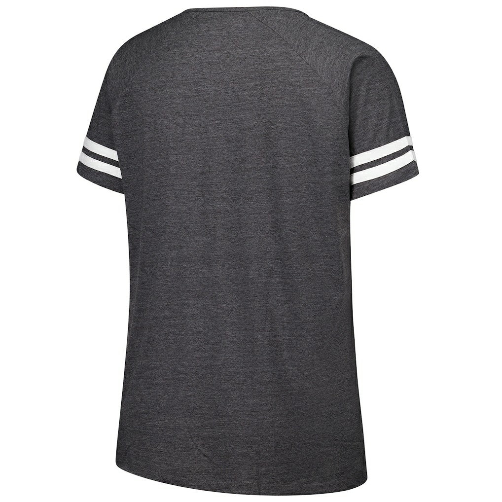 New York Jets Women's Plus Size Logo Striped Raglan Notch Neck T-Shirt - Charcoal sale