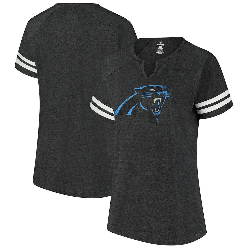 Carolina Panthers Women's Plus Size Logo Striped Raglan Notch Neck T-Shirt - Black on sale