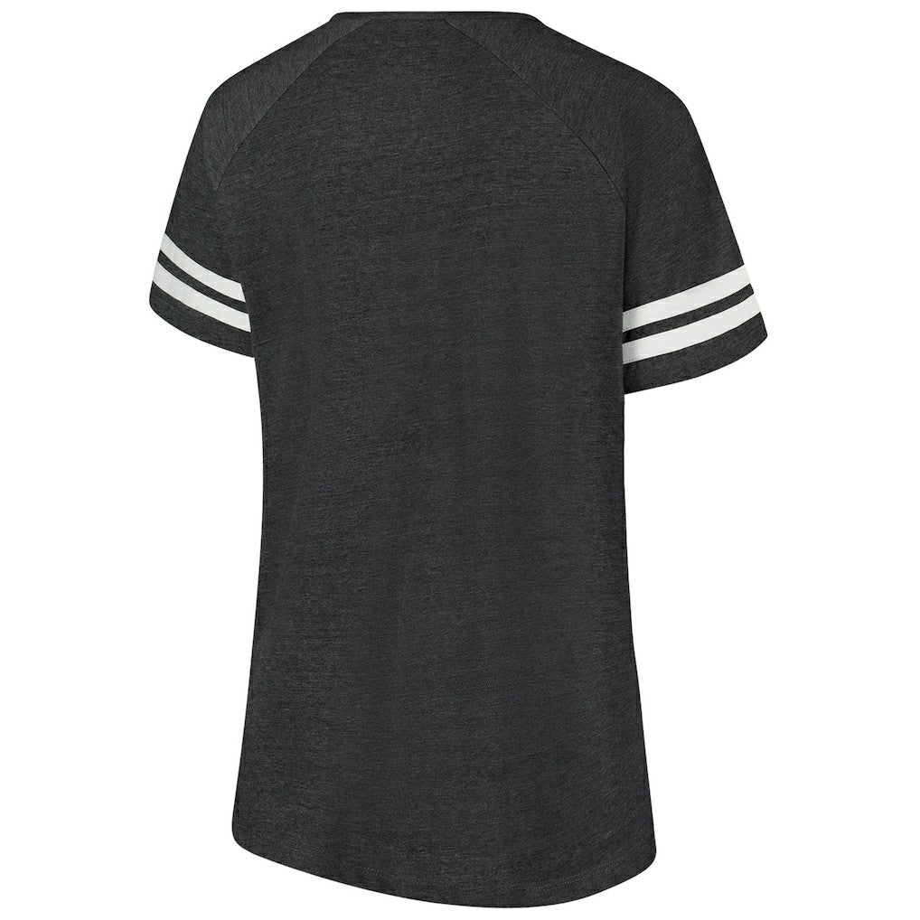 Carolina Panthers Women's Plus Size Logo Striped Raglan Notch Neck T-Shirt - Black on sale