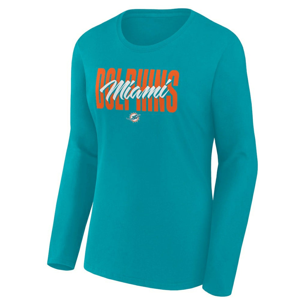 Miami Dolphins Women's Long Sleeve Scoop Neck T-Shirt - Aqua on sale