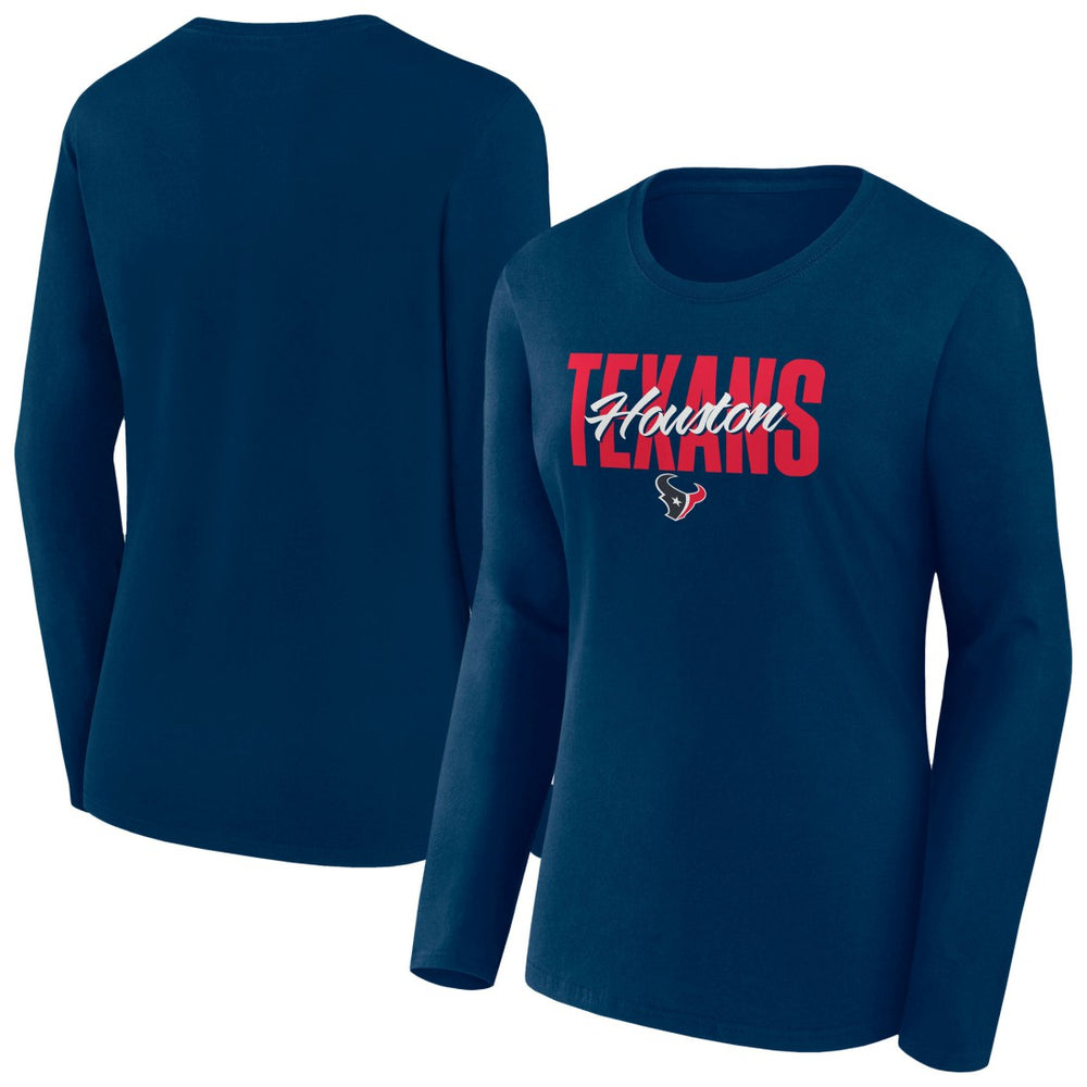 Houston Texans Women's Long Sleeve Scoop Neck T-Shirt - Navy on sale