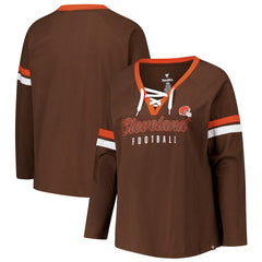 Cleveland Browns Women's Plus Size Won & Done Lace-Up V-Neck Long Sleeve T-Shirt - Brown outlet