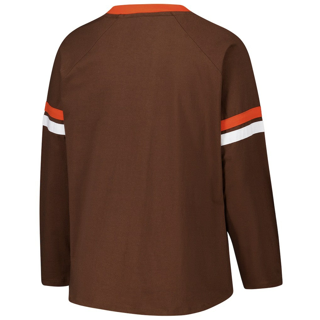 Cleveland Browns Women's Plus Size Won & Done Lace-Up V-Neck Long Sleeve T-Shirt - Brown outlet