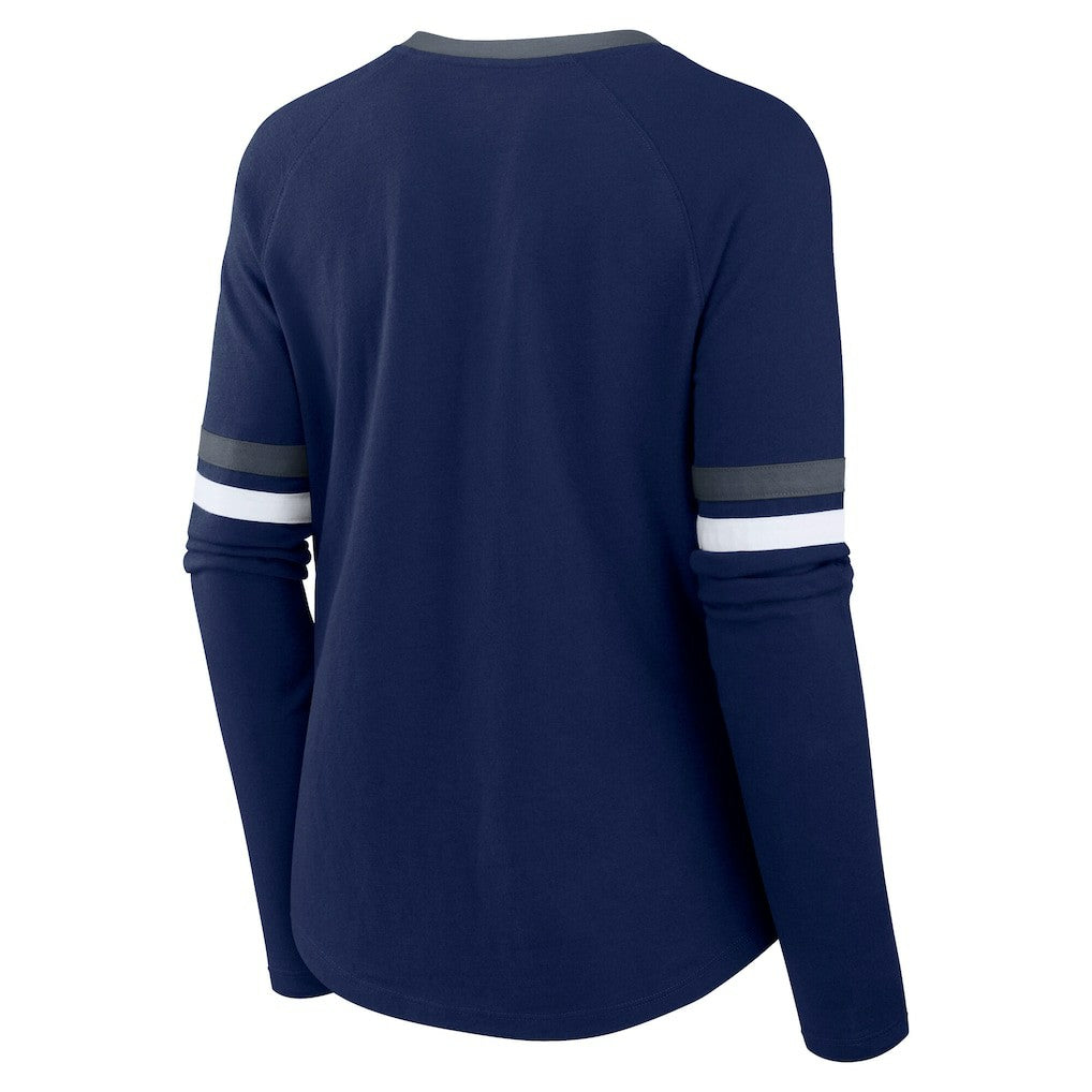 Dallas Cowboys Women's Plus Size Won & Done Lace-Up V-Neck Long Sleeve T-Shirt - Navy sale