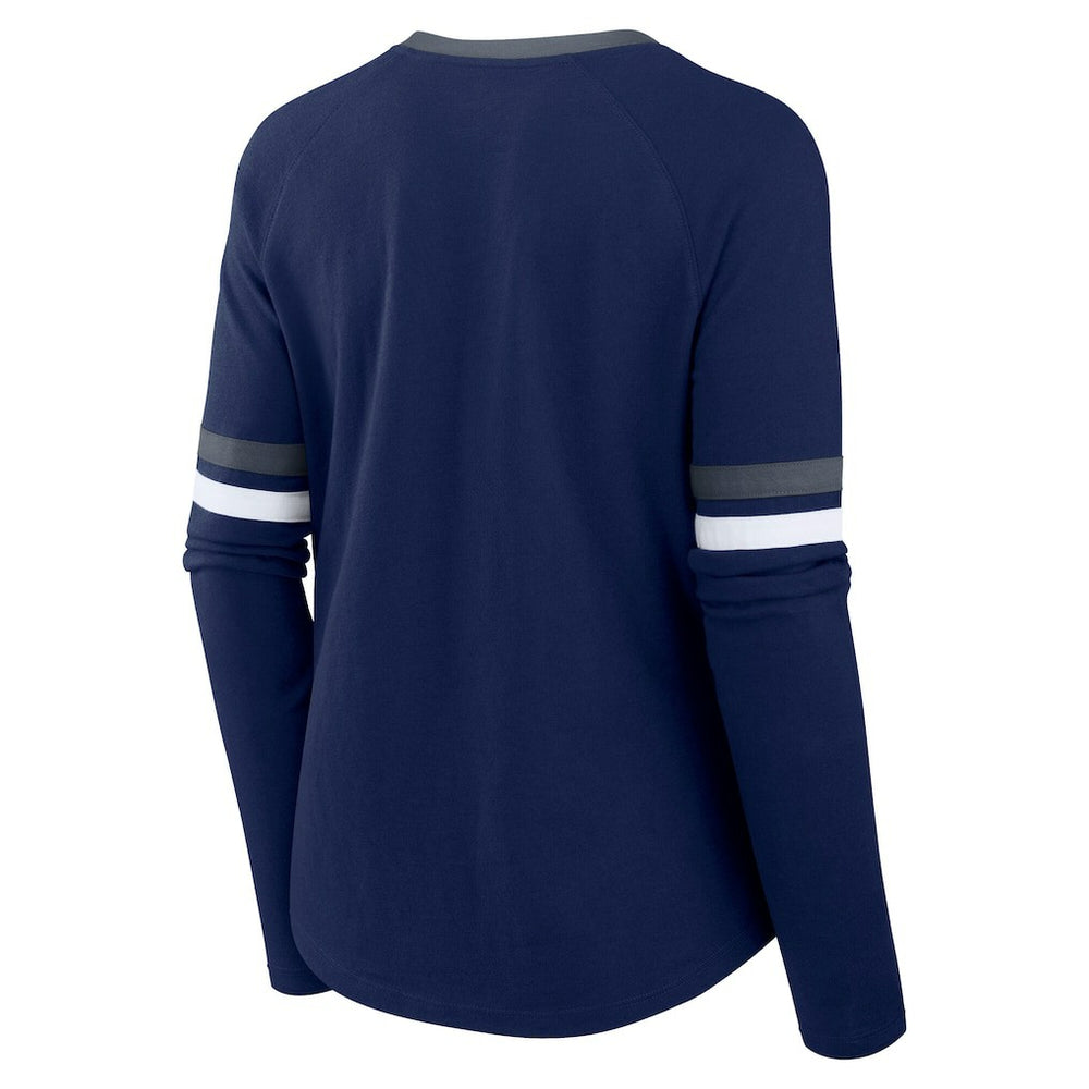Dallas Cowboys Women's Plus Size Won & Done Lace-Up V-Neck Long Sleeve T-Shirt - Navy sale