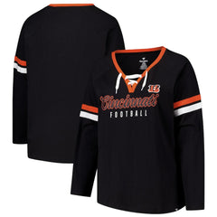 Cincinnati Bengals Women's Plus Size Won & Done Lace-Up V-Neck Long Sleeve T-Shirt - Black on sale
