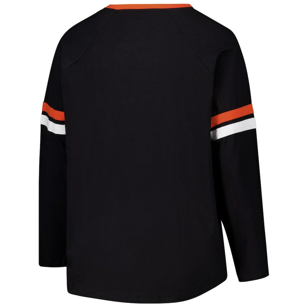 Cincinnati Bengals Women's Plus Size Won & Done Lace-Up V-Neck Long Sleeve T-Shirt - Black on sale