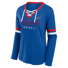 Buffalo Bills Women's Plus Size Won & Done Lace-Up V-Neck Long Sleeve T-Shirt - Royal outlet