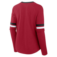 San Francisco 49ers Women's Plus Size Won & Done Lace-Up V-Neck Long Sleeve T-Shirt - Scarlet discount