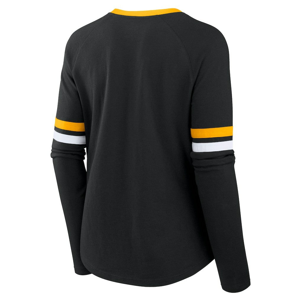 Pittsburgh Steelers Women's Plus Size Won & Done Lace-Up V-Neck Long Sleeve T-Shirt - Black discount