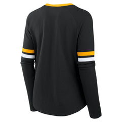 Pittsburgh Steelers Women's Plus Size Won & Done Lace-Up V-Neck Long Sleeve T-Shirt - Black discount